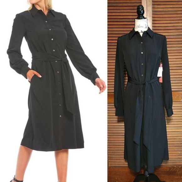 LDT Dresses & Skirts - New LDT Adrienne Button Front Belted Midi Shirt Dress